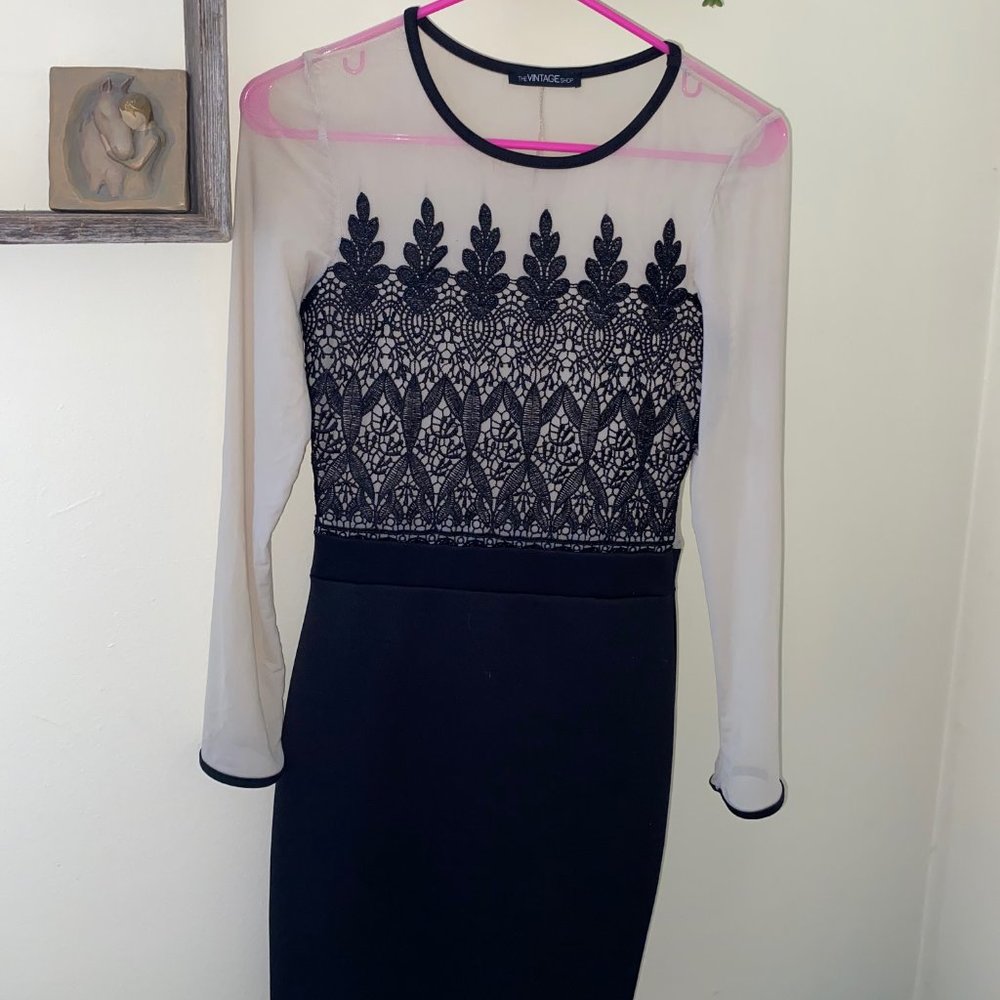 the Vintage Shop Sheer Nude Dress with Black Lace